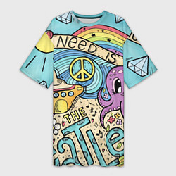 Футболка женская длинная All you need is The Beatles, цвет: 3D-принт