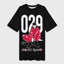 Женская длинная футболка Squid game: guard 029 police officer