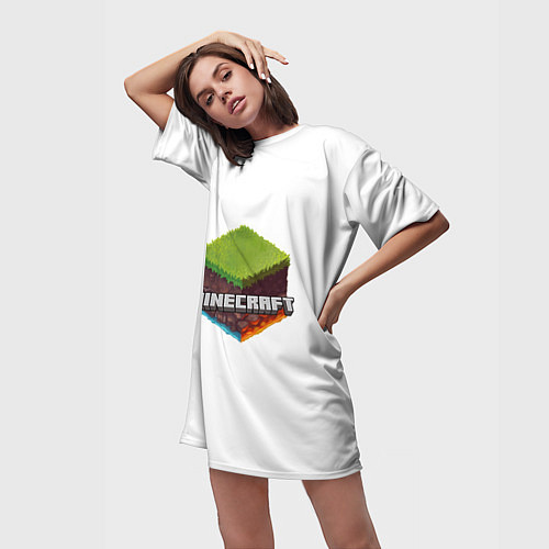 Женская длинная футболка Minecraft кубик / 3D-принт – фото 3
