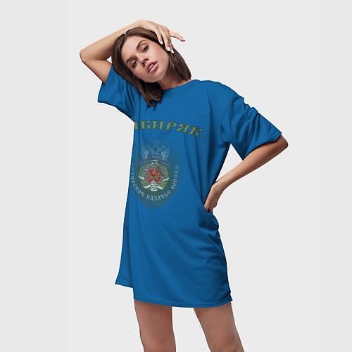 Женская длинная футболка Знамя Ермака с шевроном СибКВ и гербом РФ / 3D-принт – фото 3