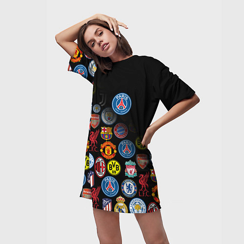Женская длинная футболка PSG LOGOBOMBING / 3D-принт – фото 3