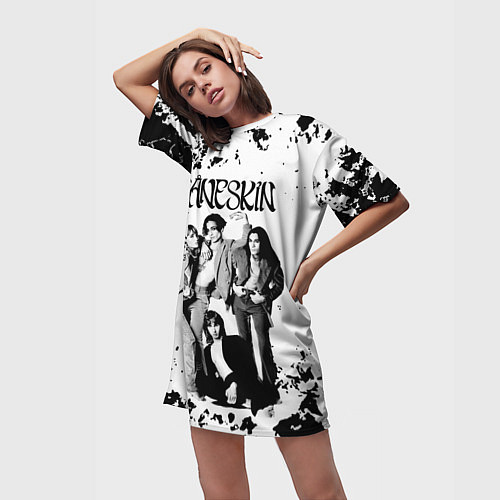 Женская длинная футболка Maneskin Монэскин, рок - группа / 3D-принт – фото 3