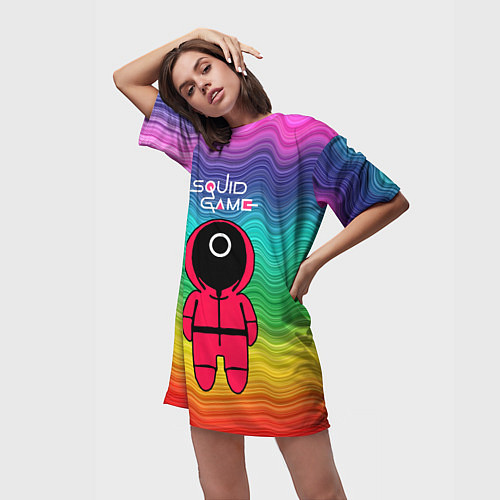 Женская длинная футболка Игра в кальмара радуга / 3D-принт – фото 3