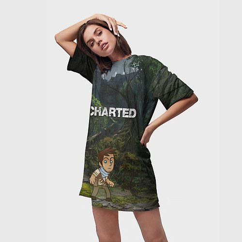Женская длинная футболка Uncharted На картах не значится / 3D-принт – фото 3