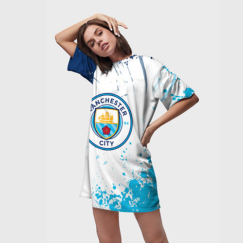 Женская длинная футболка Manchester City - Футбольный клуб / 3D-принт – фото 3