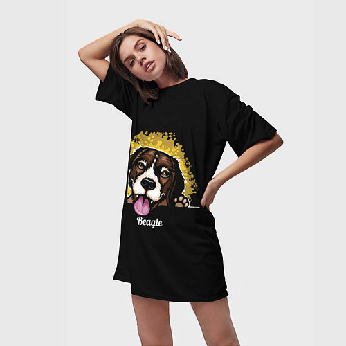 Женская длинная футболка Бигль Beagle / 3D-принт – фото 3