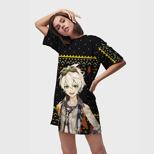 Женская длинная футболка БЕННЕТ НОВОГОДНИЙ / 3D-принт – фото 3