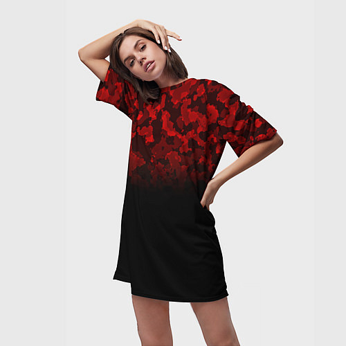 Женская длинная футболка BLACK RED CAMO RED MILLITARY / 3D-принт – фото 3