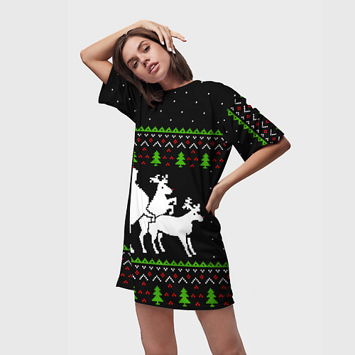 Женская длинная футболка Новогодние три оленя / 3D-принт – фото 3