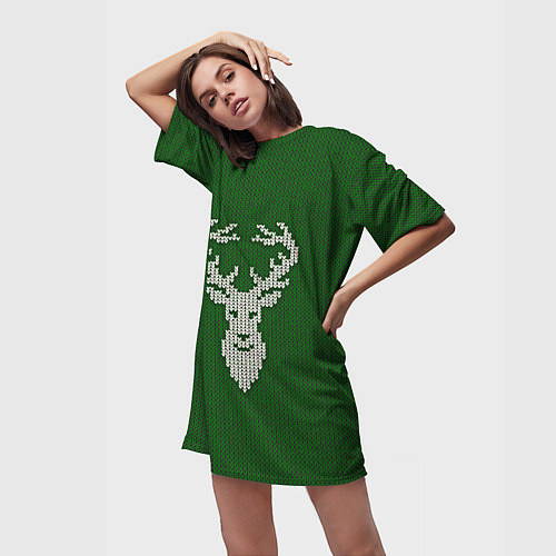 Женская длинная футболка Вязанный олень / 3D-принт – фото 3