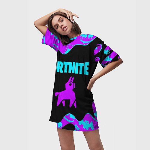 Женская длинная футболка FORTNITE MARSHMELLO NEON НЕОН / 3D-принт – фото 3