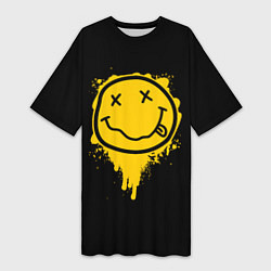 Футболка женская длинная NIRVANA LOGO SMILE, БРЫЗГИ КРАСОК, цвет: 3D-принт