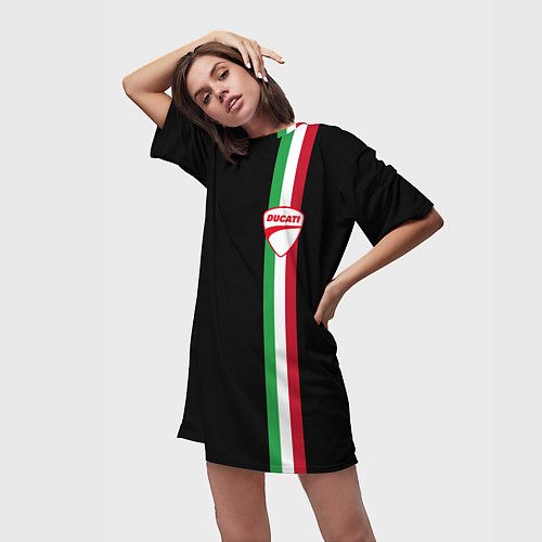 Женская длинная футболка DUCATI MOTOCYCLE ITALY LINE / 3D-принт – фото 3