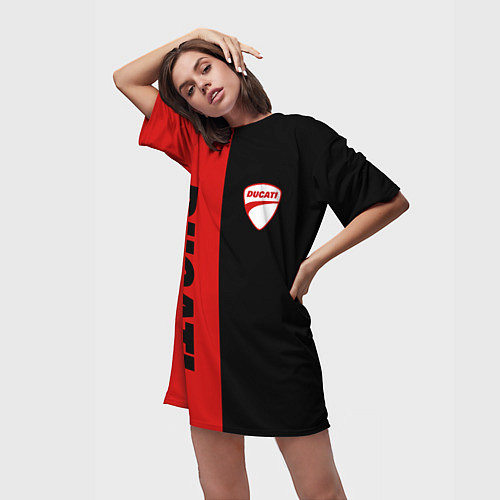Женская длинная футболка DUCATI BLACK RED BACKGROUND / 3D-принт – фото 3