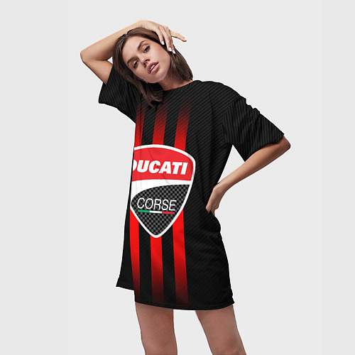 Женская длинная футболка DUCATI CARBON LOGO ITALY CONCERN / 3D-принт – фото 3