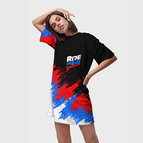Женская длинная футболка RIDE OR DIE RUSSIA EXTREME / 3D-принт – фото 3
