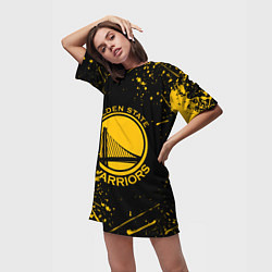 Футболка женская длинная GOLDEN STATE WARRIORS? , БРЫЗГИ КРАСОК, цвет: 3D-принт — фото 2