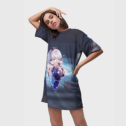 Женская длинная футболка Камисато Аяка в примогеме / 3D-принт – фото 3