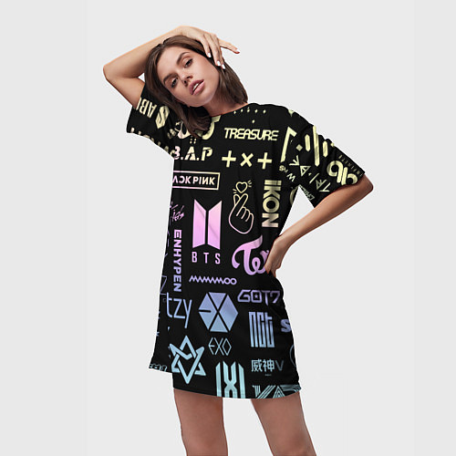 Женская длинная футболка K-pop лого исполнителей / 3D-принт – фото 3
