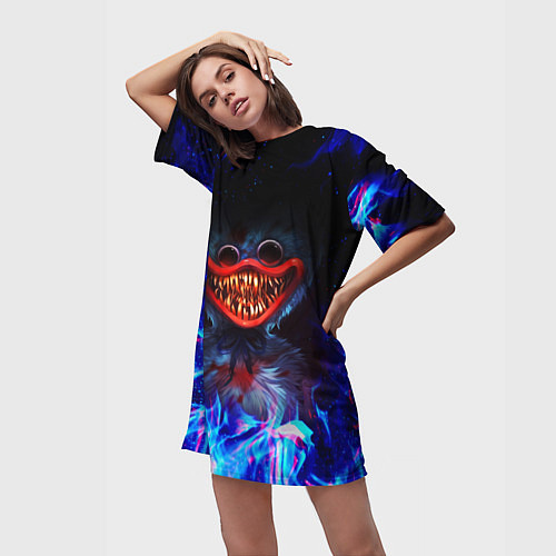 Женская длинная футболка POPPY PLAYTIME: NEON FIRE / 3D-принт – фото 3