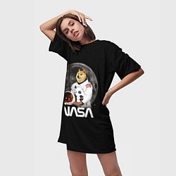 Футболка женская длинная Доги Космонавт Мем Наса Doge, цвет: 3D-принт — фото 2