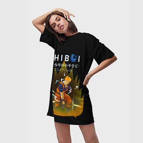 Женская длинная футболка Гоку со штангой, Dragon ball / 3D-принт – фото 3