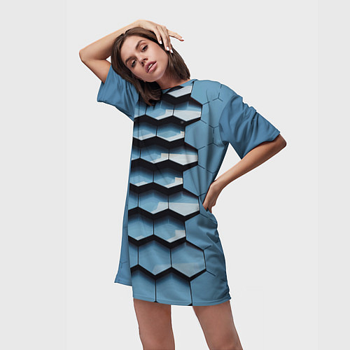 Женская длинная футболка Соты узор авангард / 3D-принт – фото 3