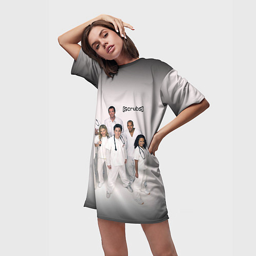 Женская длинная футболка SCRUBS in white / 3D-принт – фото 3