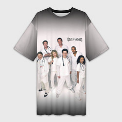 Футболка женская длинная SCRUBS in white, цвет: 3D-принт