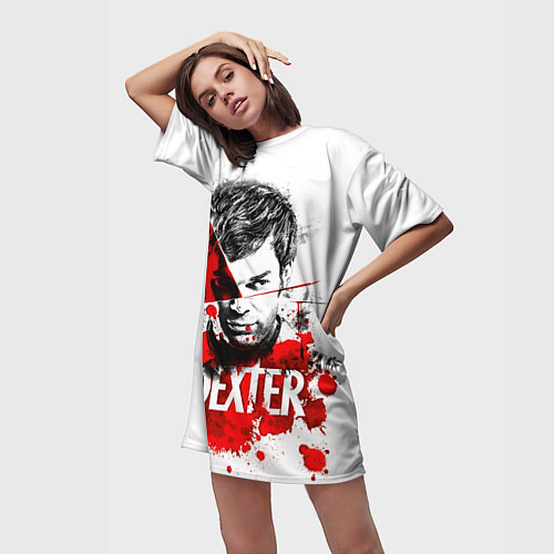 Женская длинная футболка Декстер Морган портрет / 3D-принт – фото 3