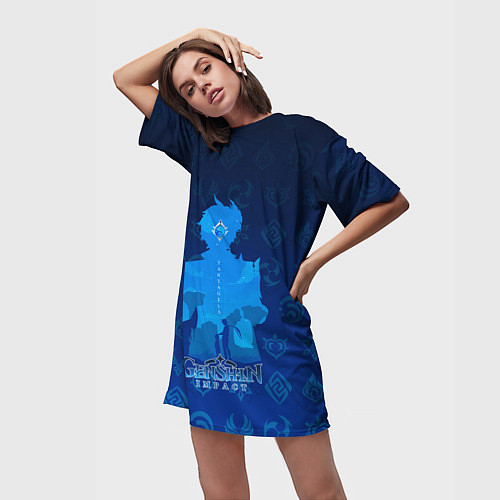 Женская длинная футболка Tartaglia - Чайльд Тарталья / 3D-принт – фото 3