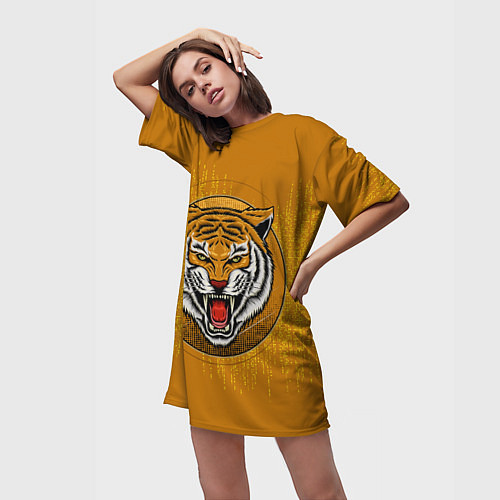 Женская длинная футболка Голова свирепого тигра / 3D-принт – фото 3