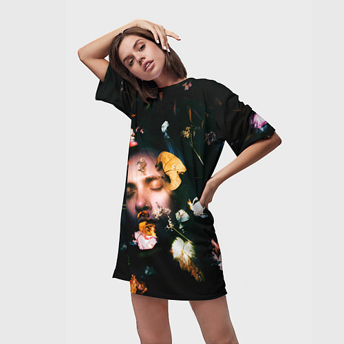 Женская длинная футболка Рома в цветах / 3D-принт – фото 3