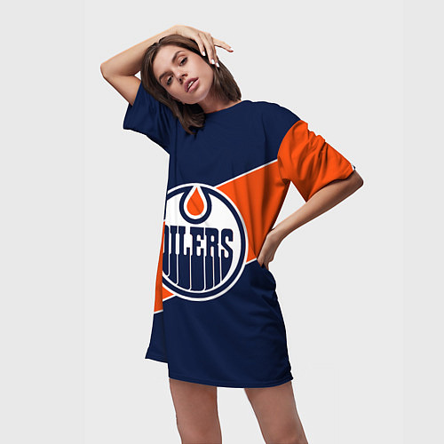 Женская длинная футболка Эдмонтон Ойлерз Edmonton Oilers NHL / 3D-принт – фото 3