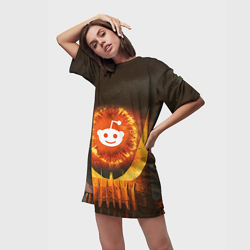 Женская длинная футболка REDDIT I SEE YOU РЕДДИТ СЛЕДИТ ЗА ВСЕМИ / 3D-принт – фото 3