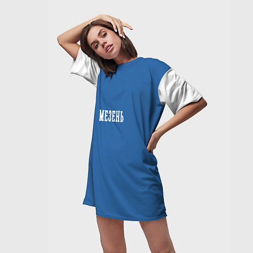 Женская длинная футболка Мезень whiteblue / 3D-принт – фото 3