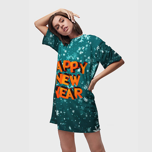 Женская длинная футболка HAPPY NEW YEAR 2022 С НОВЫМ ГОДОМ / 3D-принт – фото 3