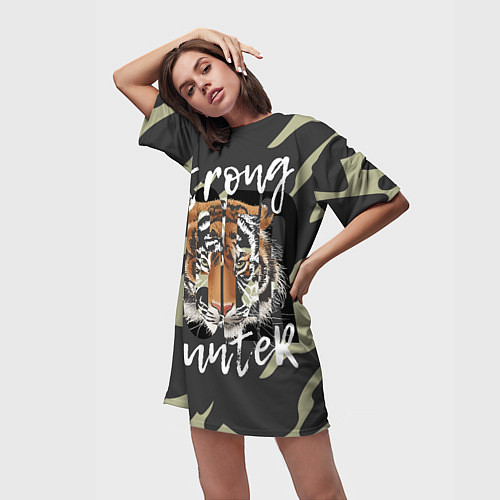 Женская длинная футболка Strong tiger / 3D-принт – фото 3