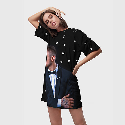 Женская длинная футболка ЕГОР КРИД и СЕРДЦА / 3D-принт – фото 3