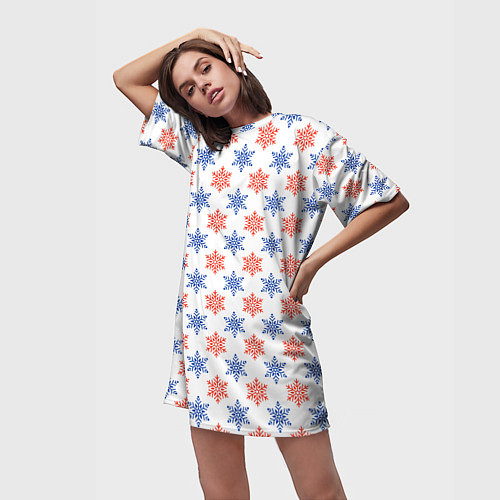 Женская длинная футболка Снежинки паттернsnowflakes pattern / 3D-принт – фото 3