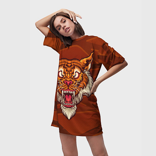 Женская длинная футболка Тигр Evil / 3D-принт – фото 3