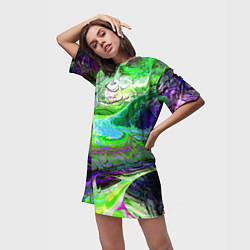 Футболка женская длинная ТОКСИЧНЫЕ ОТХОДЫ НЕОНОВЫЙ ЗАЛИВ, цвет: 3D-принт — фото 2