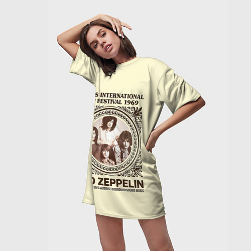 Женская длинная футболка Led Zeppelin - Texas International Pop Festival 19 / 3D-принт – фото 3