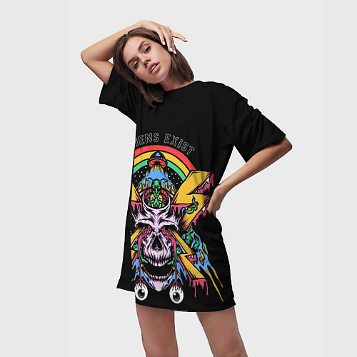 Женская длинная футболка Череп Пришельцы существуют / 3D-принт – фото 3