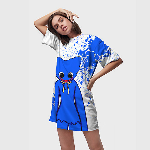 Женская длинная футболка POPPY PLAYTIME BLUE ИГРА ПОППИ ПЛЕЙТАЙМ ХАГГИ ВАГГ / 3D-принт – фото 3