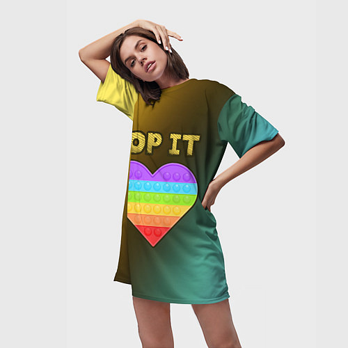 Женская длинная футболка Pop It - Heart - Abstraction / 3D-принт – фото 3