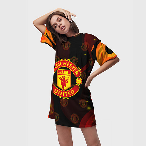 Женская длинная футболка MANCHESTER UNITED FIRE STYLE SPORT ПЛАМЯ / 3D-принт – фото 3