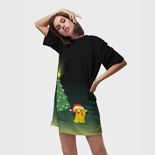 Женская длинная футболка Пикачу с Ёлкой / 3D-принт – фото 3