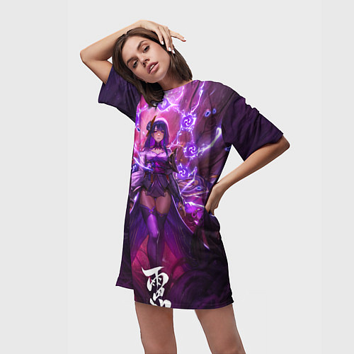 Женская длинная футболка Shogun raiden рассекающая молнию геншин / 3D-принт – фото 3