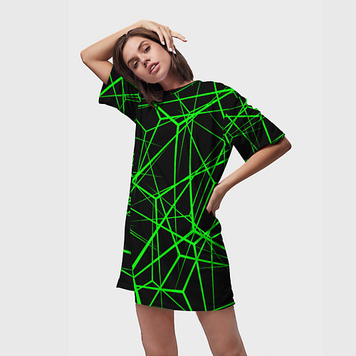Женская длинная футболка Зеленые Полигоны Матрица / 3D-принт – фото 3